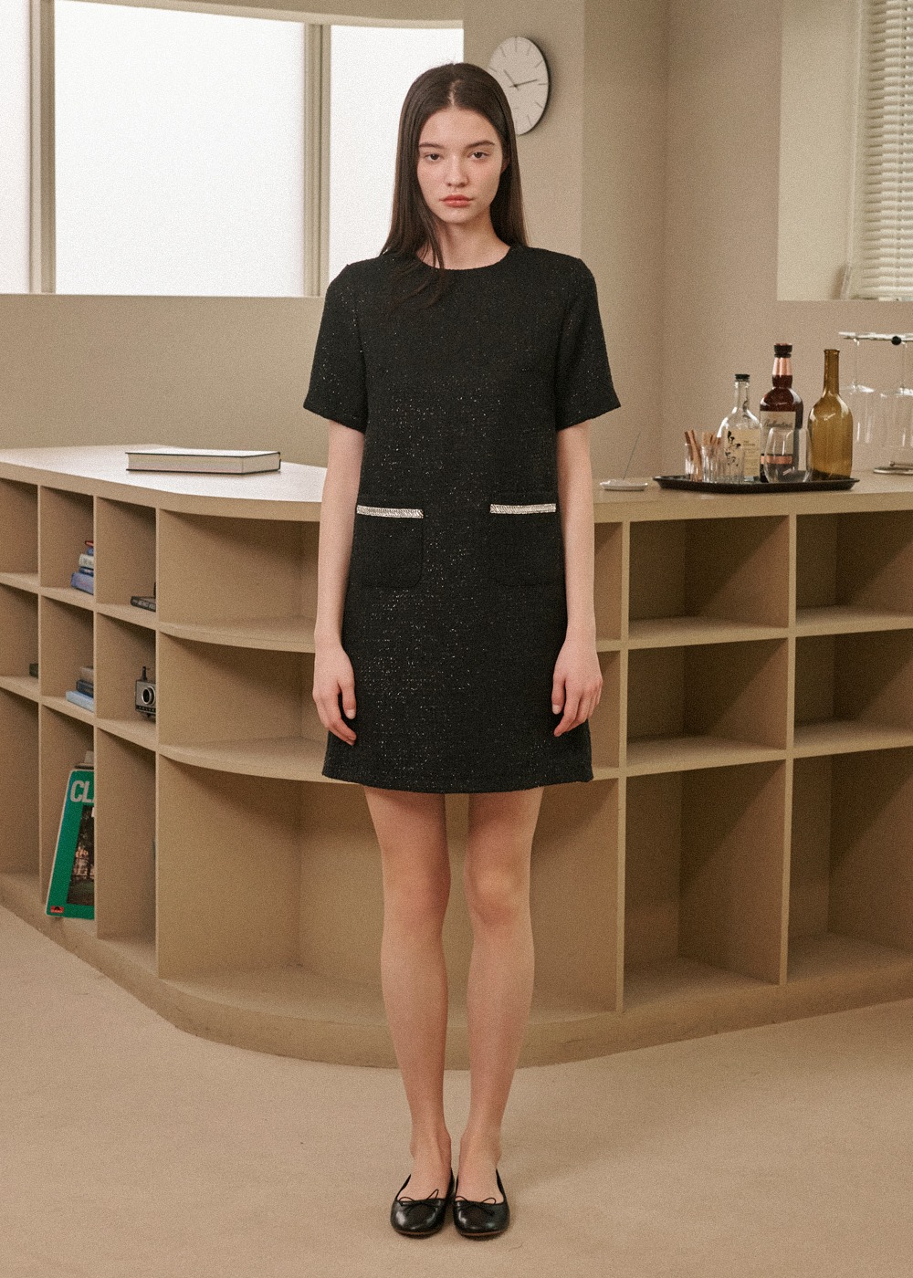 미니 트위드 시퀸 드레스 Mini Tweed Sequin Dress - Black